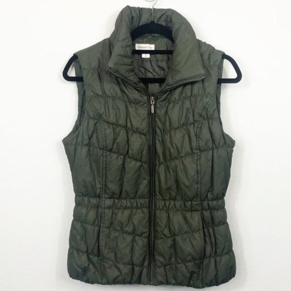 Coldwater Creek Green Textured Puffer Vest XS 4-6 Full Zip Collared Pockets - Picture 2 of 8